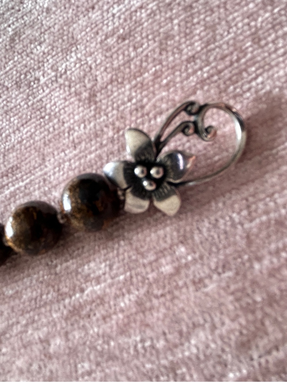 Silpada Sterling Silver Bronzite Bead Bracelet with Floral Ornate Toggle Clasp - Picture 5 of 6